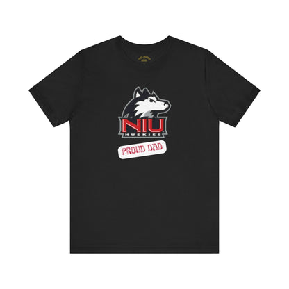 Proud Dad T-Shirt, Unisex Jersey Short Sleeve Tee, NIU Huskies Fan Gear, Father's Day Gift, College Dad Shirt, Sports Apparel