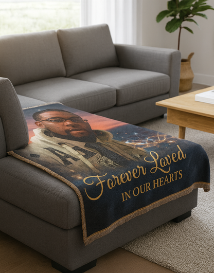 Memorial Woven Blanket - Forever Loved Tribute Tapestry Cover