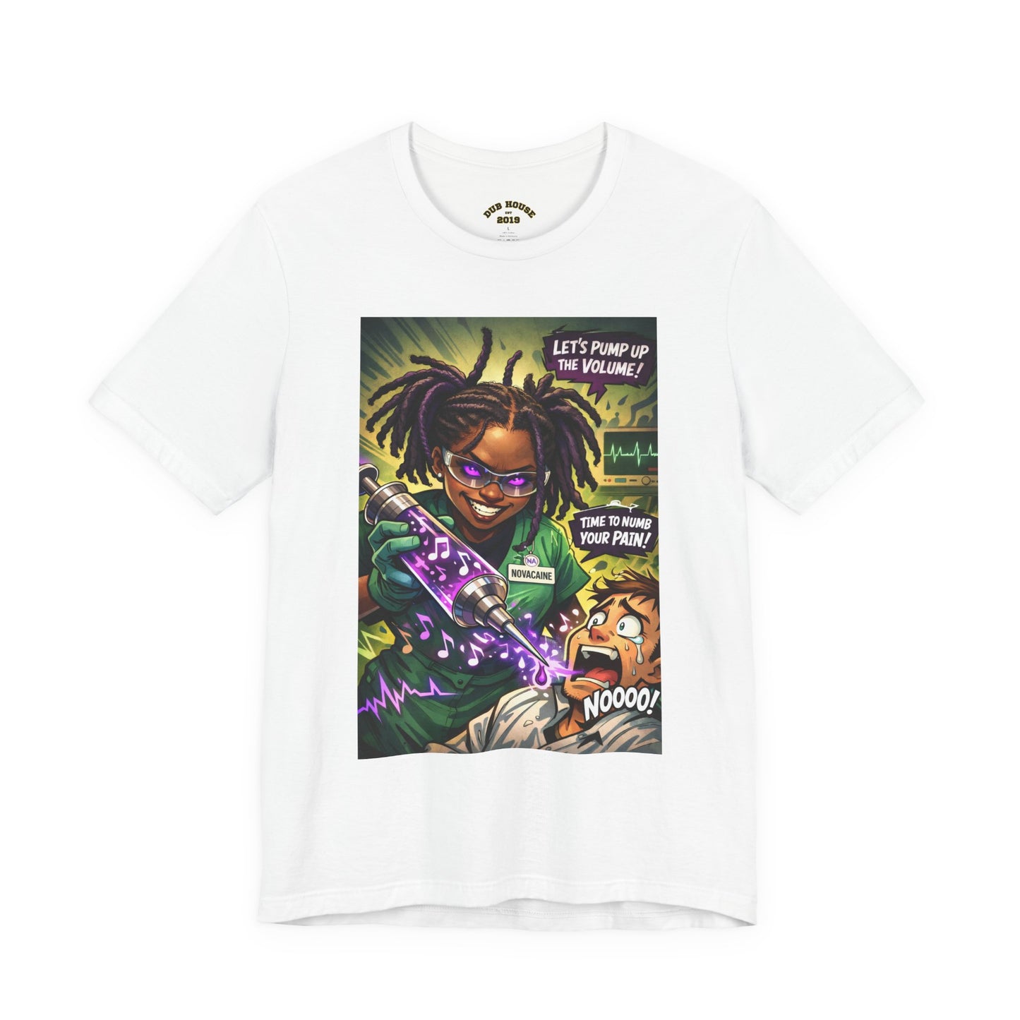 Novacaine Tee — "Let's Pump Up The Volume!" Graphic T-Shirt