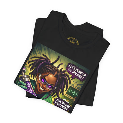 Novacaine Tee — "Let's Pump Up The Volume!" Graphic T-Shirt