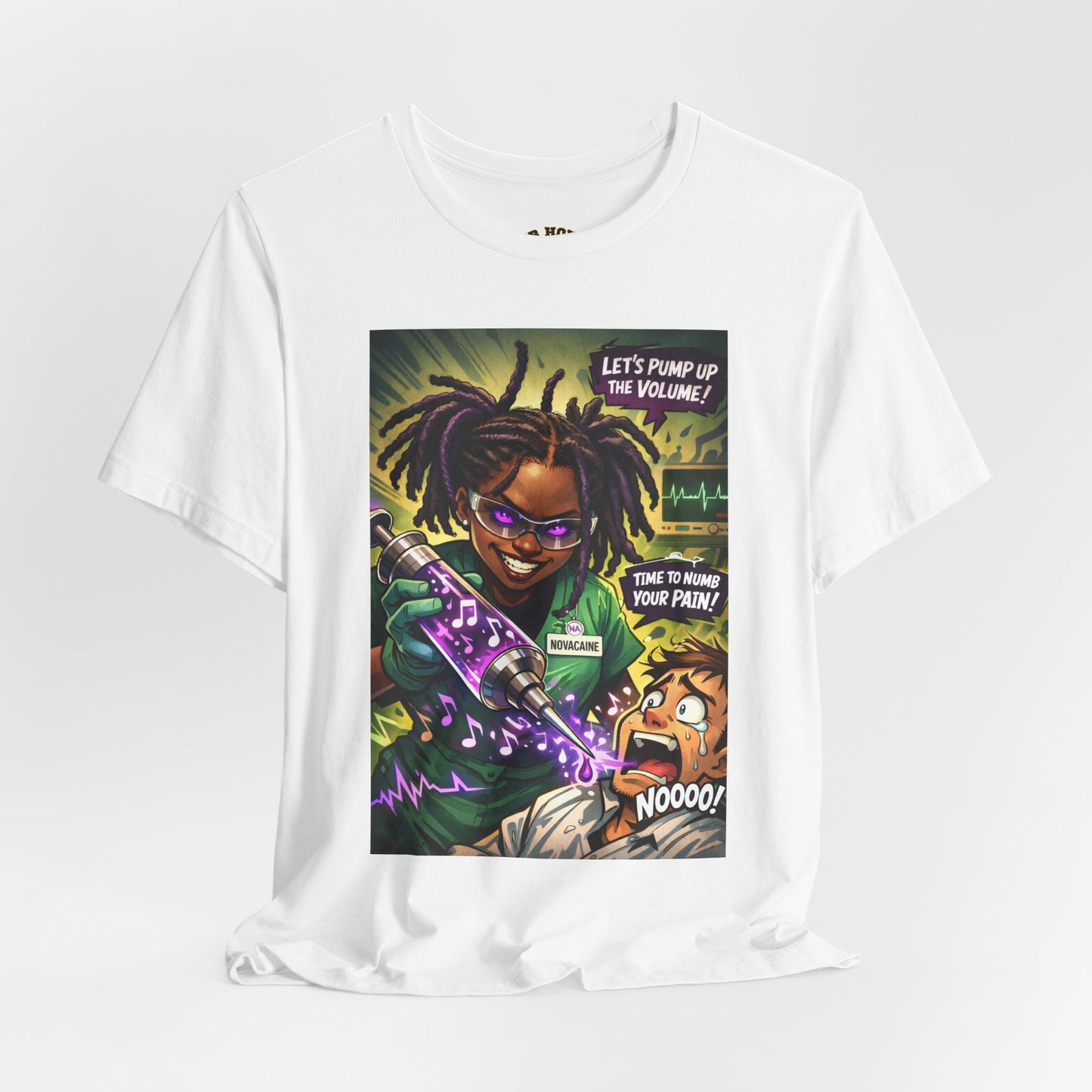 Novacaine Tee — "Let's Pump Up The Volume!" Graphic T-Shirt