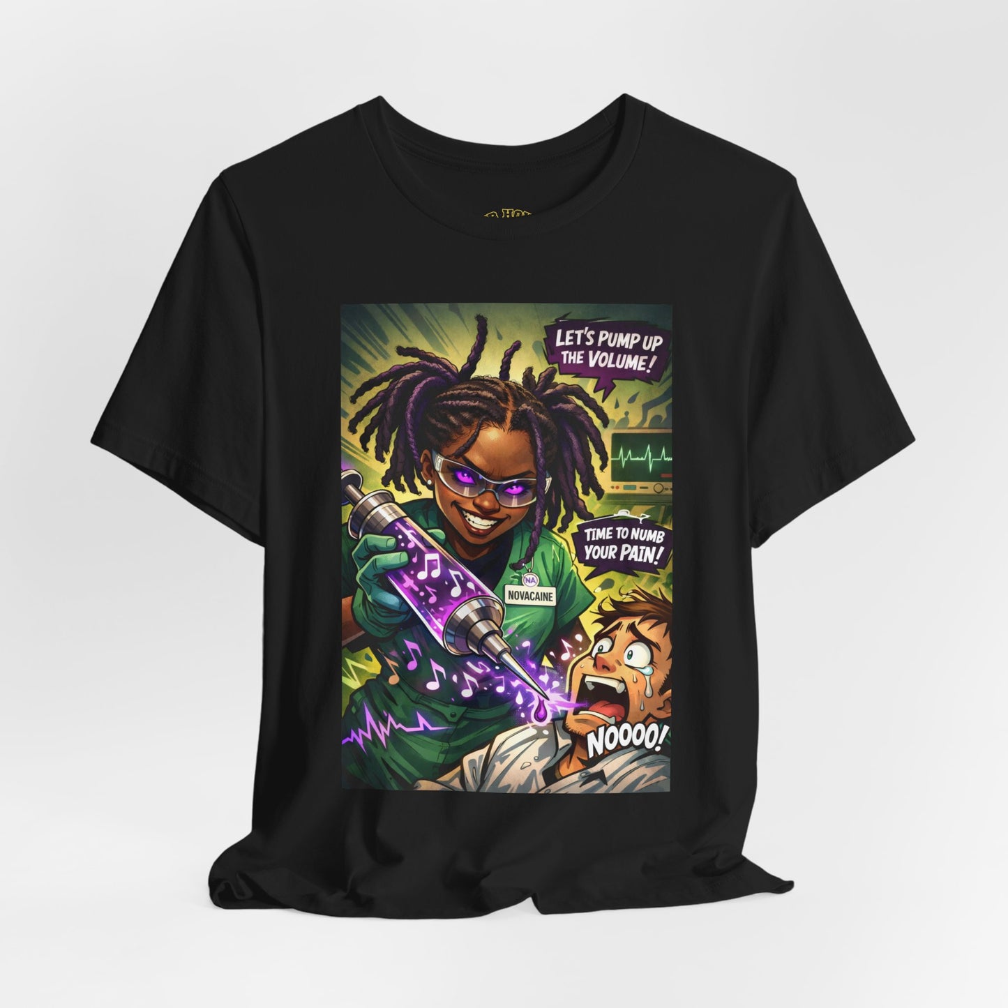 Novacaine Tee — "Let's Pump Up The Volume!" Graphic T-Shirt