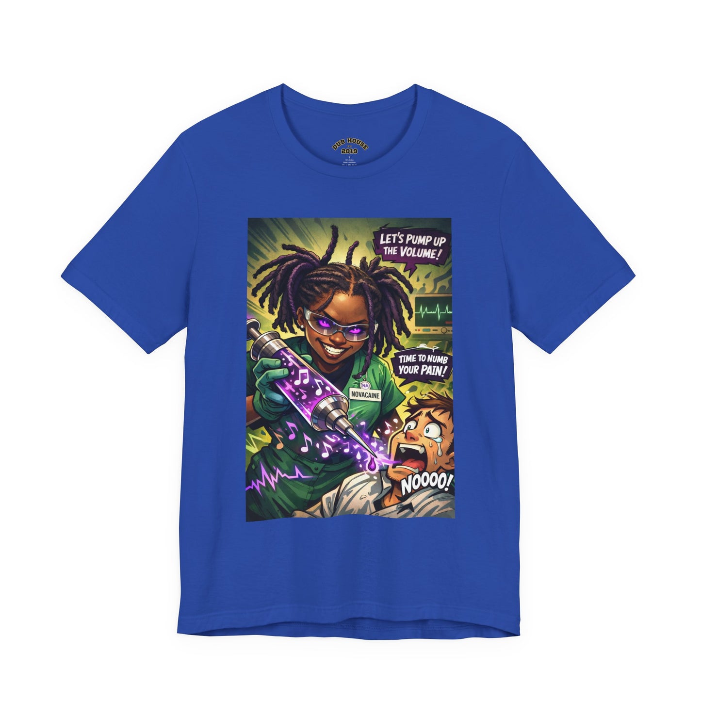 Novacaine Tee — "Let's Pump Up The Volume!" Graphic T-Shirt