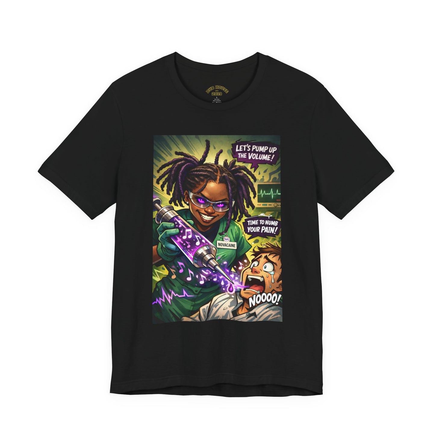 Novacaine Tee — "Let's Pump Up The Volume!" Graphic T-Shirt
